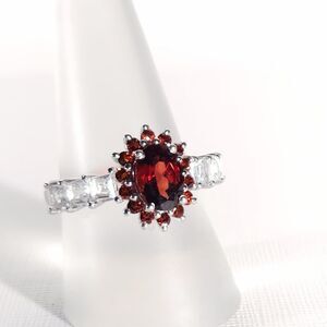 Mozambique Garnet and White Zircon Ring SIZE 8